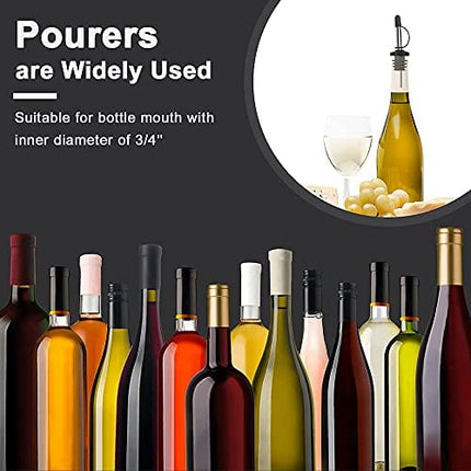 12PCS Liquor Pourers, Stainless Steel Speed Pourers Tapered Spout, Wine Pourers with Hooded Dust Caps, Suitable for About 0.75inch Bottle Mouth