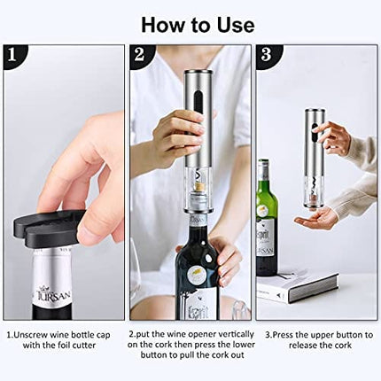 Electric Wine Bottle Opener Set, JEEDOVIA Cordless Electric Corkscrew Automatic Wine Opener with Foil Cutter,Wine Pourer, Vacuum Wine Stoppers, Wine Bottle Openers with Accessories for Kitchen Home