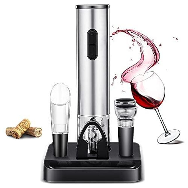 Wine Opener Gift Set - Wine Bottle Accessory Kit Corkscrew Opener, Stopper,  Pourer, Foil Cutter, Glass Marker and Drink Stickers by Kato, Great