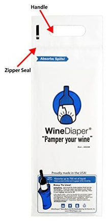 Wine Diaper - Reusable, Protective and Absorbent Wine Bottle Bags for Travel (3 pack) Made in the USA