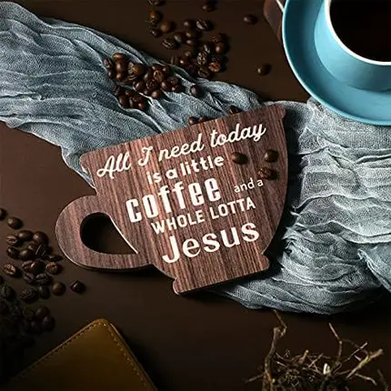All I Need Today is a Little Coffee and a Whole Lotta Jesus Wooden Sign Coffee Station Decor Coffee Cup Wooden Decor Vintage Wood Coffee Station Decorations for Home Office Coffee Bar