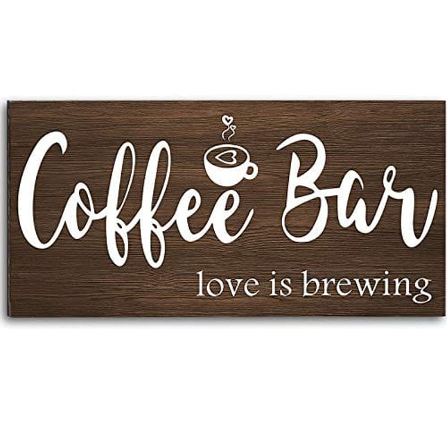Jetec Coffee Bar Sign Rustic Wood Coffee Sign Farmhouse Coffee Bar Wall Decor Wood Plaque Hanging Sign for Home Housewarming Coffee Bar Coffee Station, 12 x 6 Inch