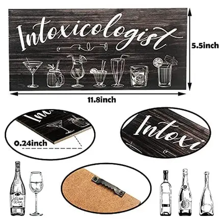 Jetec Intoxicologist Wood Bar Decor Funny Bar Sign with Drinks Patterns Wooden Plaque Sign Wall Art Pub Bar Decor or Home Decoration