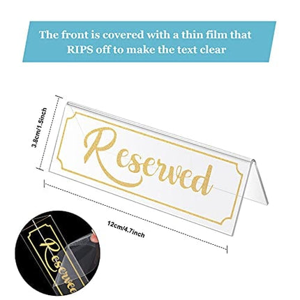 16 Pieces Reserved Sign Acrylic Clear Reserved Table Tent Signs Table Number Holders for Wedding Printed Seating Reservation Restaurant Business Office Meeting Christmas Party (Gold)