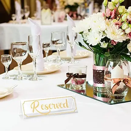16 Pieces Reserved Sign Acrylic Clear Reserved Table Tent Signs Table Number Holders for Wedding Printed Seating Reservation Restaurant Business Office Meeting Christmas Party (Gold)
