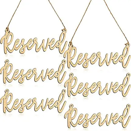 Hanging Wooden Reserved Sign Rustic Wedding Reserved Seating Sign with Jute Hanging Rope Laser Cut Sign for Important Events Church Pews Chair and Restaurant (6 Pieces)