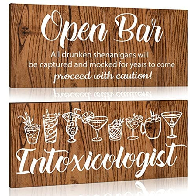 Jetec 2 Pieces Bar Signs Bar Accessories for Home Bar Intoxicologist Sign Open Bar Sign Drunken Shenanigans for Wedding Bar Party Home Decor Reception Home Decor