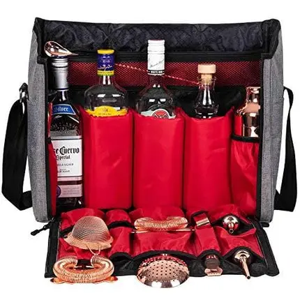 Bartender Travel Bar Bag-16 Inch Bar Wine Carrier Set Bag for Traveling Camping-Grey (Bag Only)