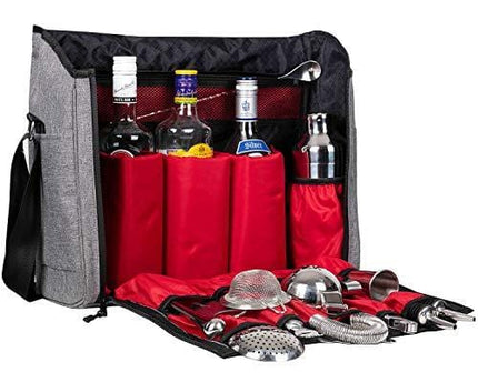 Bartender Travel Bar Bag-16 Inch Bar Wine Carrier Set Bag for Traveling Camping-Grey (Bag Only)