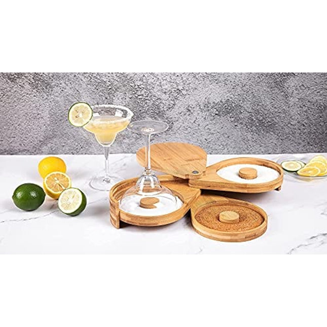 Jillmo Margarita Salt Rimmer Set Bamboo 3-Ties Cocktail Glass Rimmer , Party Bar Accessories ( Sponge NOT INCLUDED)