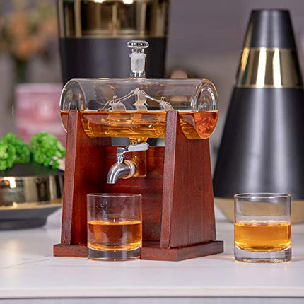 Jillmo Whiskey Decanter Set, 1250ml Whiskey Decanter with 2 Whiskey Glasses