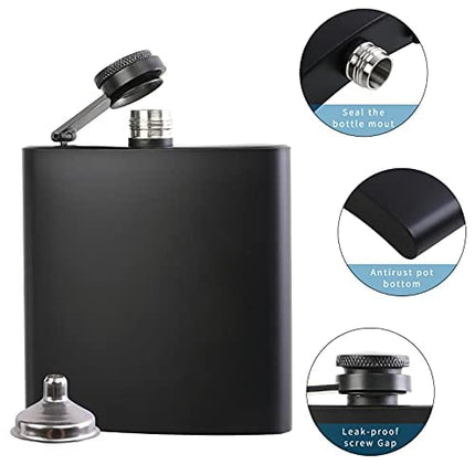 10 pcs Hip Flask for Liquor Matte Black 6oz Stainless Steel Leakproof with 10 pcs Funnel for Camping, Wedding Party