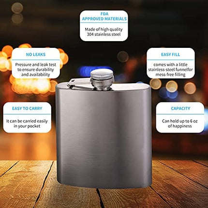 10 pcs Hip Flask for Liquor Matte Silver 6 Oz Stainless Steel Leakproof with 10 pcs Funnel for Camping, Wedding Party