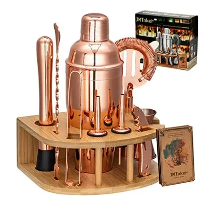 Bartender Kit Copper with Stand | Beautiful Copper Cocktail Shaker Set for Home Bar. Perfect Rose Gold Mixology Bartender Kit Bar Tools Set and Bar Accessories for Amazing Drink Mixing