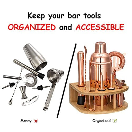 Bartender Kit Copper with Stand | Beautiful Copper Cocktail Shaker Set for Home Bar. Perfect Rose Gold Mixology Bartender Kit Bar Tools Set and Bar Accessories for Amazing Drink Mixing