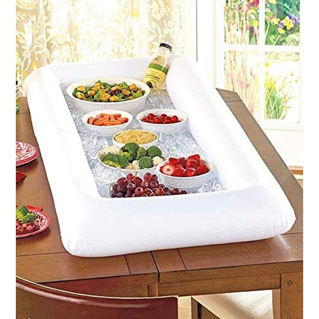 3PCS Inflatable Serving Bar, Buffet Cooler with Drain Plug - Salad Picnic Ice Food Server - Luau Pool Hawaiian Party Supplies with a Hand Pump