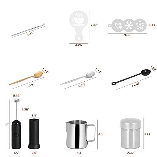 Milk Frother Handheld Coffee Art Set - with Milk Frother Pitcher, Powder  Cocoa Shaker, Latte Art Pen, Coffee Stencils, Coffee Spoons