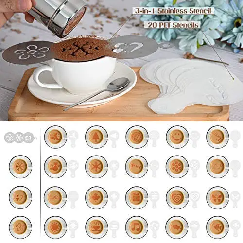 Milk Frother Handheld Latte Art Tools Set - Coffee Frother Electric Handheld,  Milk Frother Pitcher, Coffee Shaker, Coffee Stencil, Coffee Spoon, Coffee  Scoop, L…