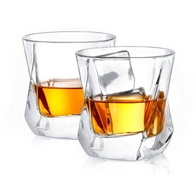 JoyJolt Aurora Crystal Whiskey Glass – Twisted Whiskey Glasses - Set of 2 Old Fashioned Liquor Glasses – Crystal Scotch Whisky Glasses for Bourbon – 8.10 ounces Whiskey Drinking Glasses