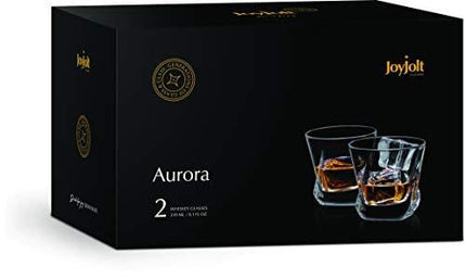 JoyJolt Aurora Crystal Whiskey Glass – Twisted Whiskey Glasses - Set of 2 Old Fashioned Liquor Glasses – Crystal Scotch Whisky Glasses for Bourbon – 8.10 ounces Whiskey Drinking Glasses