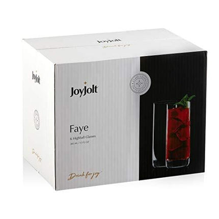 JoyJolt Faye Highball Glasses Set of 6 Tall Drinking Glasses. 13oz Cocktail Glass Set. Lead-Free Crystal Glassware. Bourbon or Whiskey Glass Cup, Bar, Iced Tea, Water, Mojito and Tom Collins Glasses