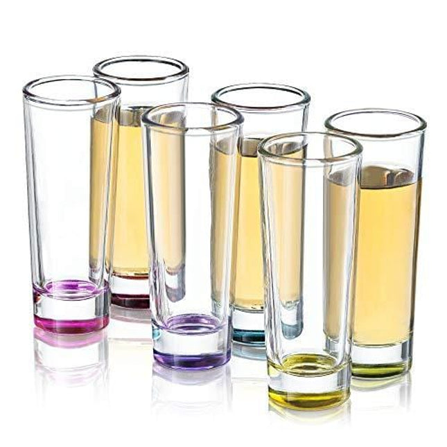 JoyJolt Hue Colored Shot glass Set, 6 Piece Shot Glasses - 2-Ounces.
