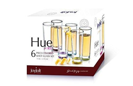 JoyJolt Hue Colored Shot glass Set, 6 Piece Shot Glasses - 2-Ounces.
