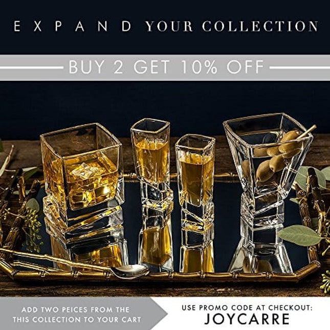 JoyJolt Carre Square Scotch Glasses, Old Fashioned Whiskey Glasses 10-Ounce, Ultra Clear Whiskey Glass for Bourbon and Liquor Set Of 2 Glassware