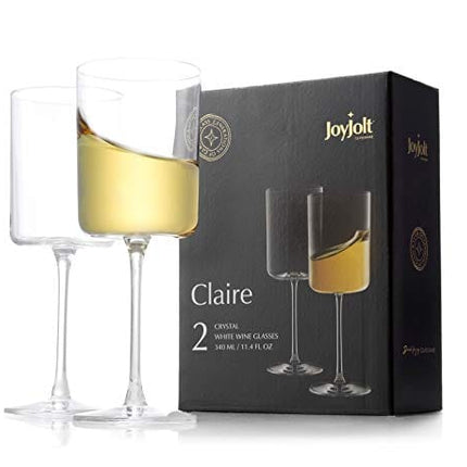 JoyJolt Claire 11.4oz White Wine Glass Set. White Wine Glasses Set of 2 Crystal Glasses. Elegant Stemware Stemmed Wine Glasses Made in Europe. Unique Wine Glasses, Modern Wine Glasses with Stem.