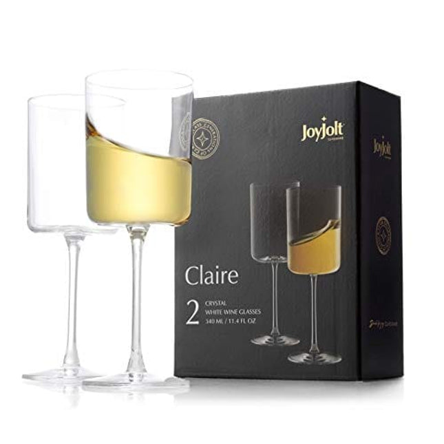 JoyJolt Claire 11.4oz White Wine Glass Set. White Wine Glasses Set of 2 Crystal Glasses. Elegant Stemware Stemmed Wine Glasses Made in Europe. Unique Wine Glasses, Modern Wine Glasses with Stem.