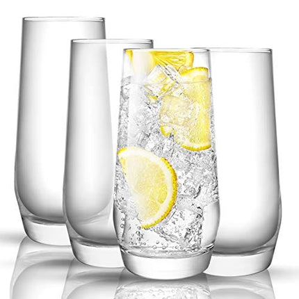 JoyJolt Gwen Highball Glasses Set of 4 Tall Drinking Glasses. 18oz Cocktail Glass Set. Lead-Free Crystal Glassware. Bourbon or Whiskey Glass Cup, Bar, Iced Tea, Water, Mojito and Tom Collins Glasses
