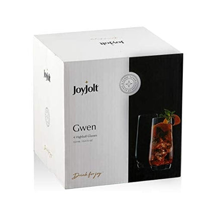 JoyJolt Gwen Highball Glasses Set of 4 Tall Drinking Glasses. 18oz Cocktail Glass Set. Lead-Free Crystal Glassware. Bourbon or Whiskey Glass Cup, Bar, Iced Tea, Water, Mojito and Tom Collins Glasses