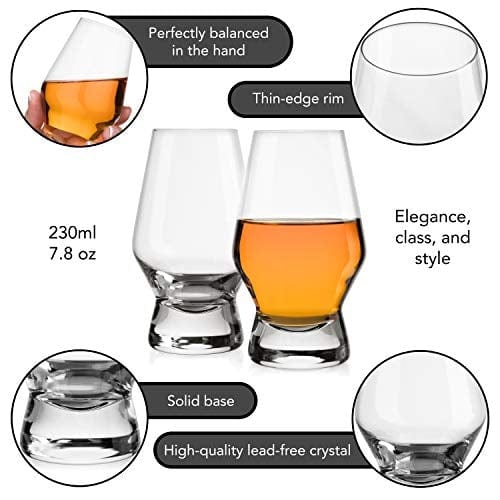 JoyJolt Halo Crystal Whiskey Snifter Scotch Glasses - Set of 4 Liquor or  Bourbon Tumblers. 7.8 oz