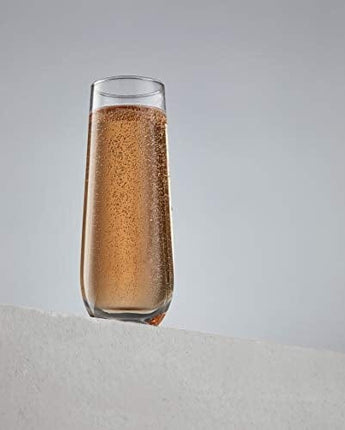 JoyJolt Milo Stemless Champagne Flutes Set of 8 Crystal Glasses. 9.4oz Champagne Glasses. Prosecco Wine Flute, Mimosa Glasses Set, Cocktail Glass Set, Water Glasses, Highball Glass, Bar Glassware