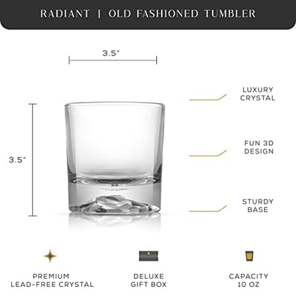JoyJolt Radiant Crystal Whiskey Glasses Set 4 'Mountain' Whiskey Glass. 10oz Old Fashioned Glass. Rocks Glass Scotch Glasses, Bourbon Glass Tumbler, Liquor Drink Glasses or Short Cocktail Glass