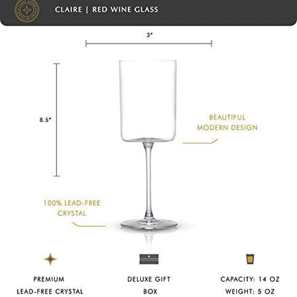 JoyJolt Red Wine Glasses – Claire Collection Set of 2 Large Wine Glasses – 14-Ounce Crystal Wine Glass Set – Ultra-Elegant Design with Wide Rims – Ideal for Special Occasions, Home Bar