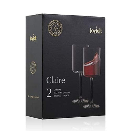 JoyJolt Red Wine Glasses – Claire Collection Set of 2 Large Wine Glasses – 14-Ounce Crystal Wine Glass Set – Ultra-Elegant Design with Wide Rims – Ideal for Special Occasions, Home Bar