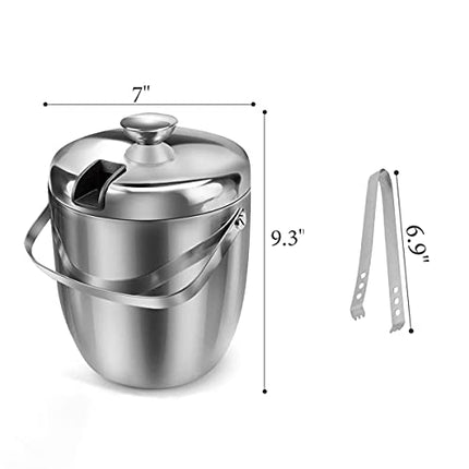 Jozo Ice Bucket Insulated with Tongs and Lids 3.4 Quarts for Parties and Bar, Stainless Steel Double Wall with Strainer