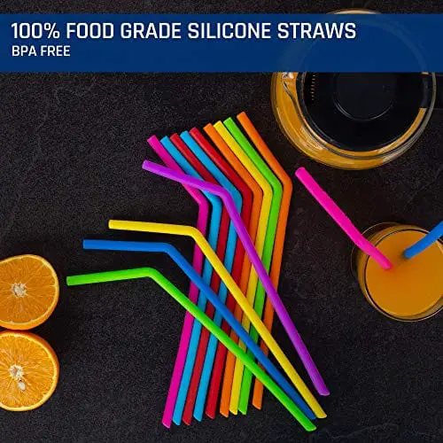 12 pcs Reusable Silicone Drinking Straws, No Rubber Taste Long Flexible  Straws with 4 pcs Cleaning Brushes for 30&20 OZ Yeti/Rtic/Ozark Tumblers 