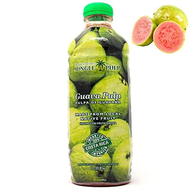 Jungle Pulp GUAVA Puree Mix Pasteurized Fruit from Costa Rica perfect for Smoothies,Cocktails, Desserts and More. 33.81 oz/ 1 Liter.