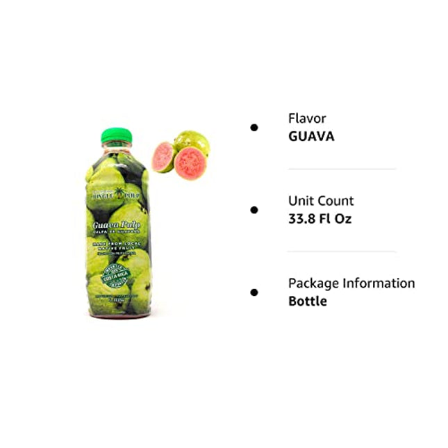 Jungle Pulp GUAVA Puree Mix Pasteurized Fruit from Costa Rica perfect for Smoothies,Cocktails, Desserts and More. 33.81 oz/ 1 Liter.