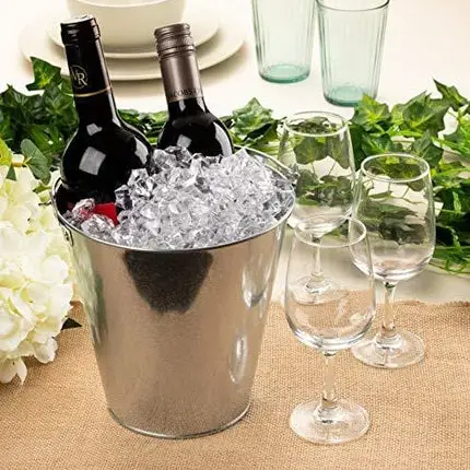 Round Galvanized Buckets - 6-Pack Steel Buckets with Handle for Beer and Drinks, Table Centerpiece Party Supplies, 100-Ounce, Silver, 7 x 7 Inches