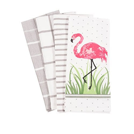 KAF Home Pantry Flamingo Kitchen Dish Towel Set of 4, 100-Percent Cotton, 18 x 28-inch