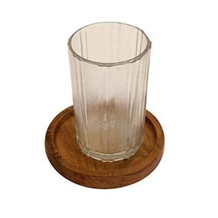 Kaizen Casa Wooden Coasters for Drinks - Natural Acacia Wood Drink Coaster Set for Drinking Glasses, Tabletop Protection for Any Table Type, Set of 4