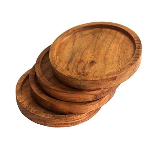 Acacia Wood Coasters for Drinks, 4.13 Inch, Set of 6, Absorbent