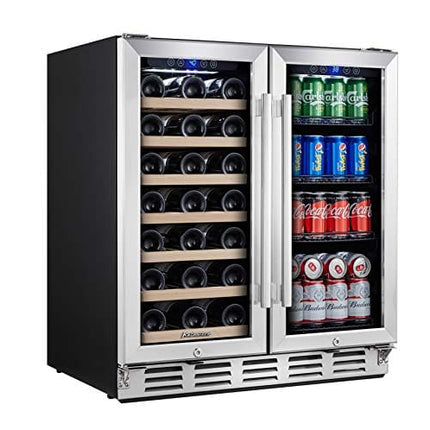 Kalamera Wine and Beverage Refrigerator, Under Counter 30 inch Wine Cooler with Glass Front Door - Beer, Wine, Soda And Drink Mini Fridge - Stainless Bar Beverage Coole with Built In Dual Zone & Adjustable Shelves