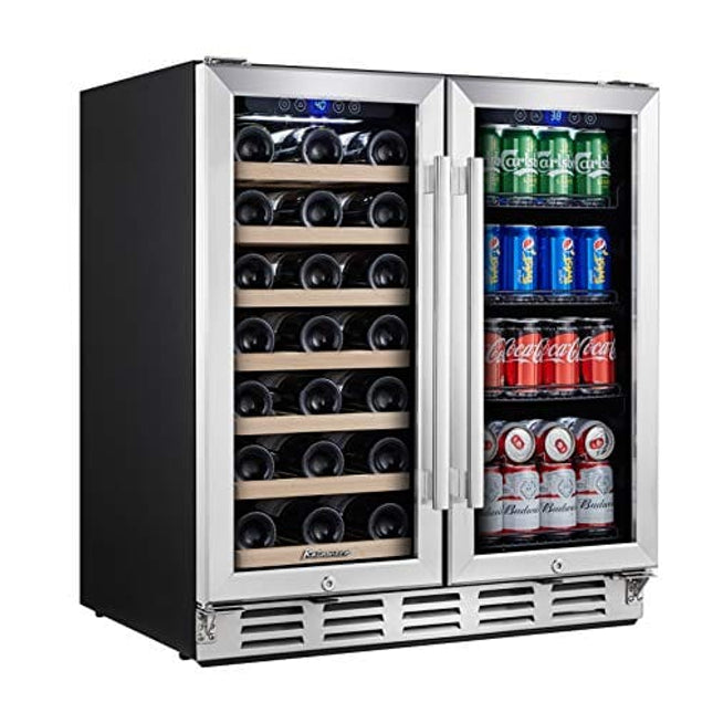Kalamera Wine and Beverage Refrigerator, Under Counter 30 inch Wine Cooler with Glass Front Door - Beer, Wine, Soda And Drink Mini Fridge - Stainless Bar Beverage Coole with Built In Dual Zone & Adjustable Shelves