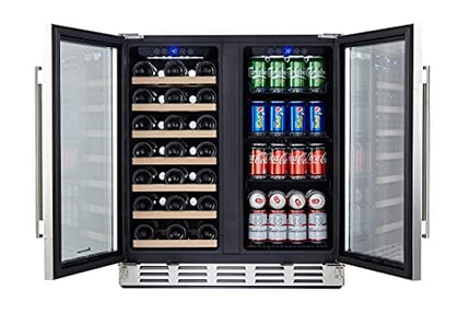 Kalamera Wine and Beverage Refrigerator, Under Counter 30 inch Wine Cooler with Glass Front Door - Beer, Wine, Soda And Drink Mini Fridge - Stainless Bar Beverage Coole with Built In Dual Zone & Adjustable Shelves