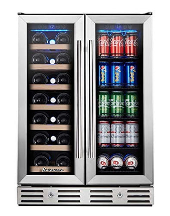 Kalamera Wine Fridge, 24 inch Built in Wine and Beverage Refrigerator, Dual Zone w/ 20 Bottles and 78 Cans Capacity, Digital Touch Control