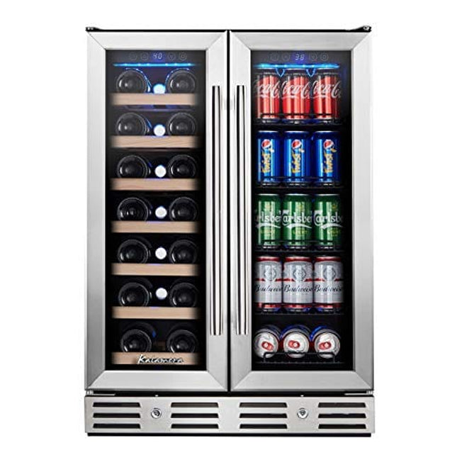 Kalamera Wine Fridge, 24 inch Built in Wine and Beverage Refrigerator, Dual Zone w/ 20 Bottles and 78 Cans Capacity, Digital Touch Control